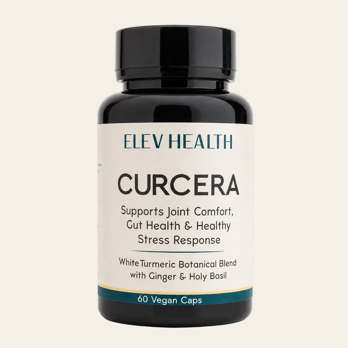 Curcera white turmeric supplement bottle, 60 vegan capsules
